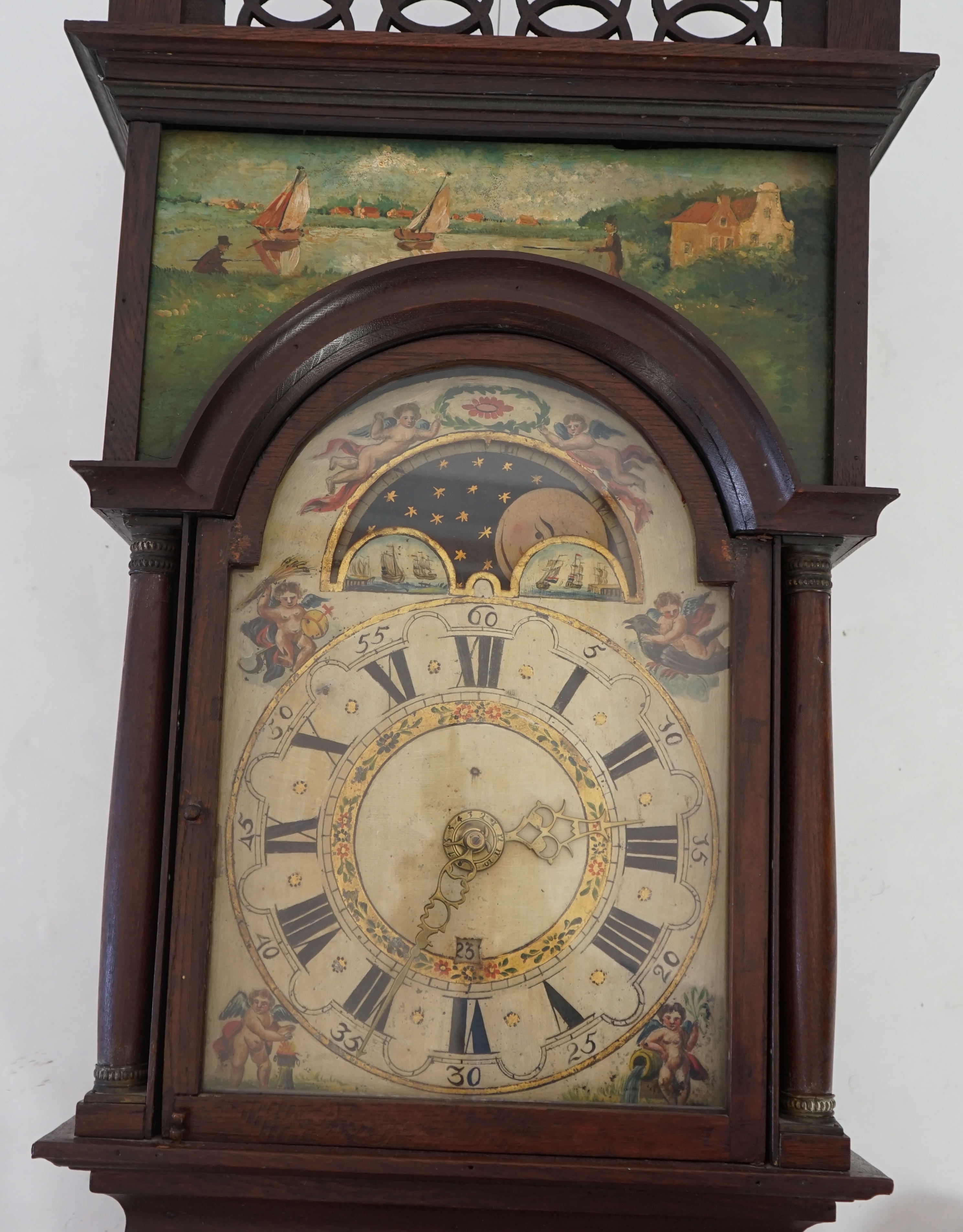 A late 18th century Dutch Frisian Staart oak eight day wall clock